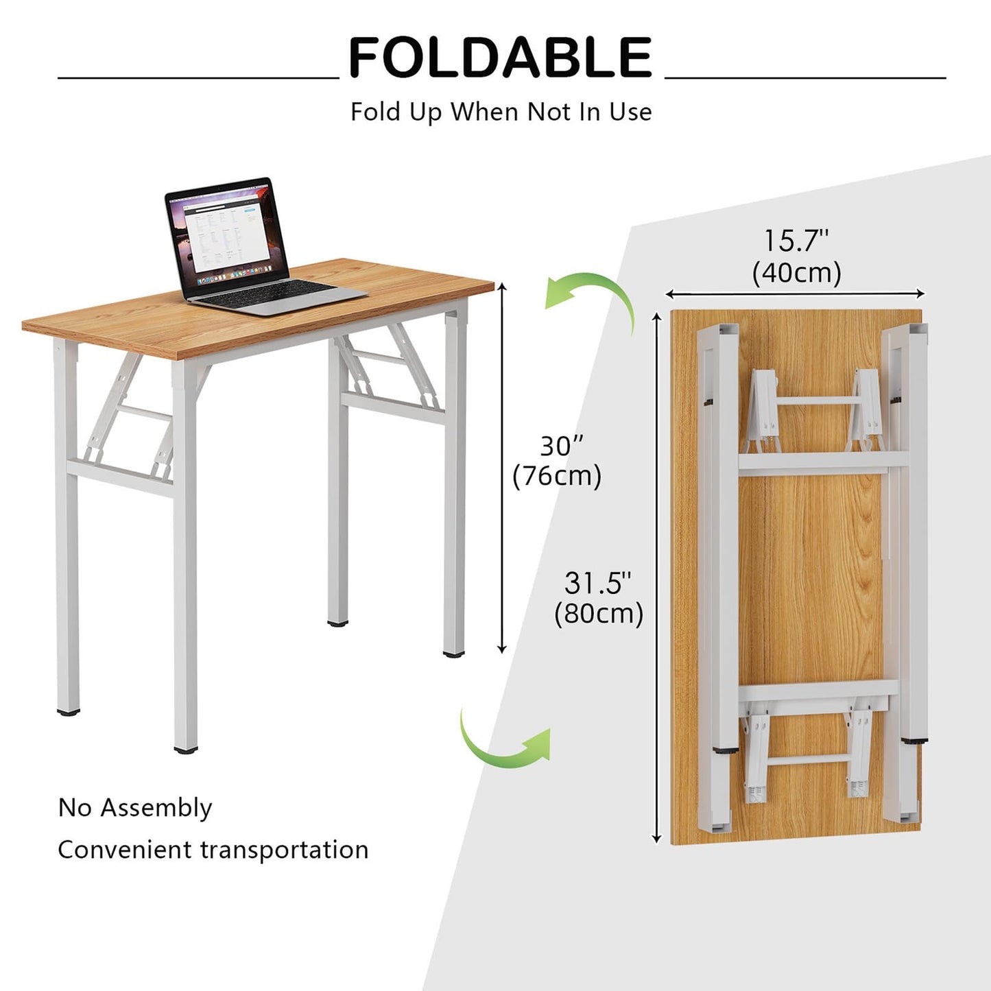 Need Small Desk, 31.5 x 15.7 Inches No Assembly Foldable Writing Table,Sturdy and Heavy Duty Folding Computer Desks for Small Space/Home Office/Dormitory AC5BW(80 * 40)