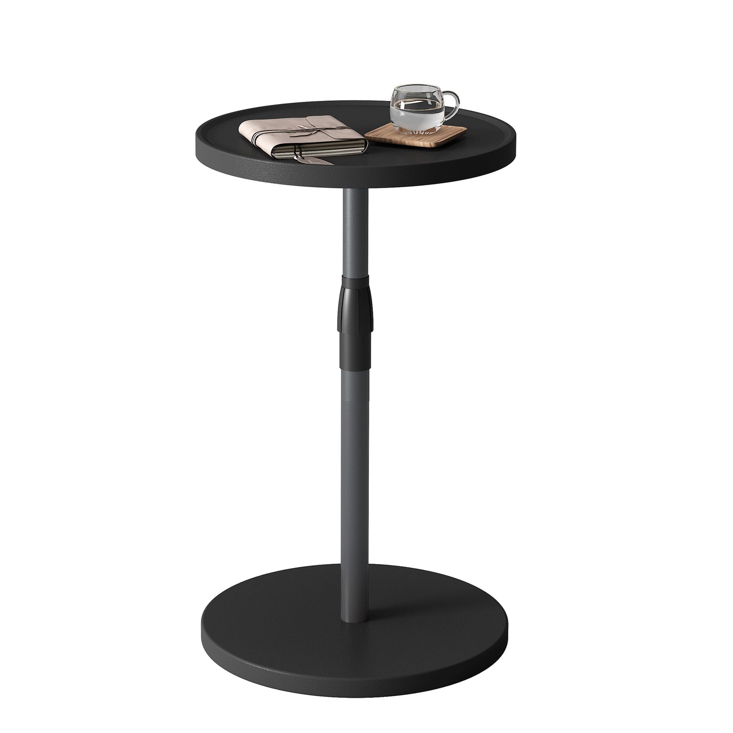 IRCPEN Adjustable Round Side Table, Small End Table, Pedestal Drink Table for Small Spaces, Tall Round Nightstand for Living Room Bedroom Sofa Couch, Black Wood Grain ET-010BW