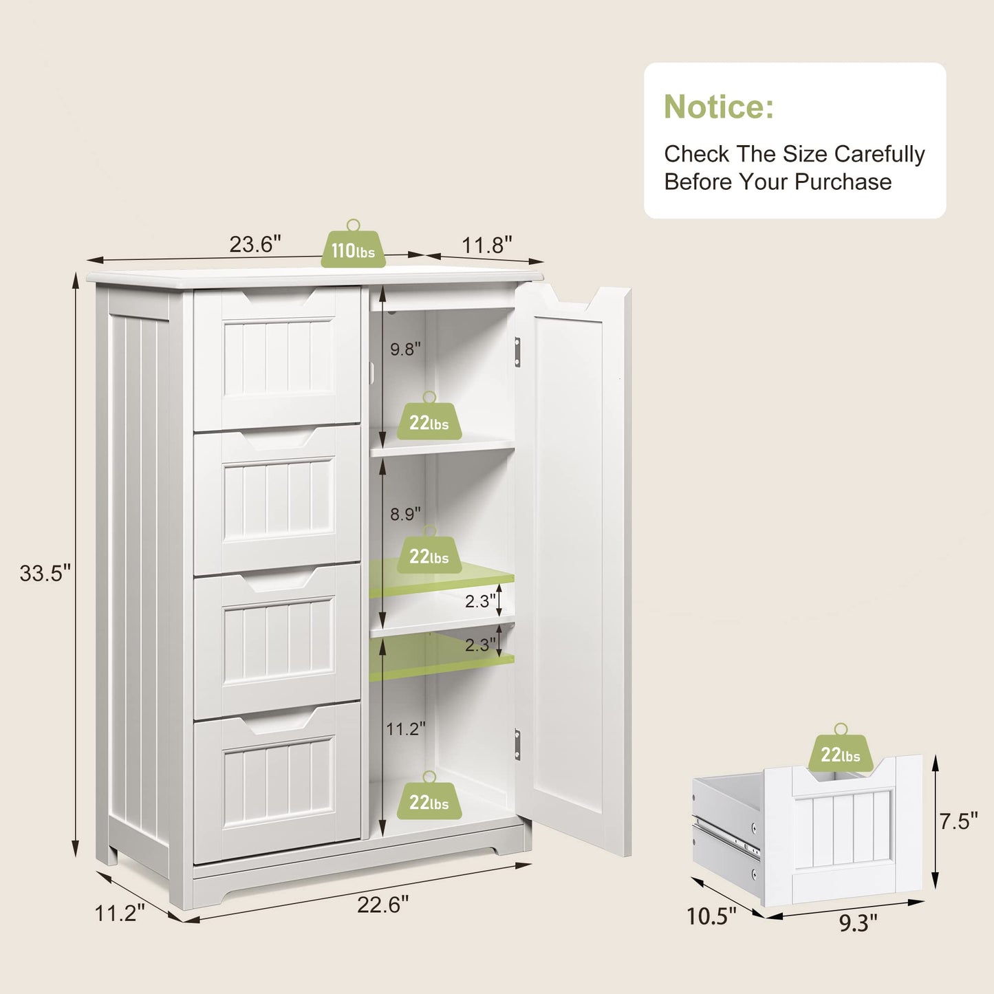 Gizoon Small Pantry with Door and Shelves, 33'' Kitchen Pantry Storage Cabinet Freestanding Samll Coffee Bar Cabinet with 4 Drawers for Kitchen and Dining Room, White, Painted