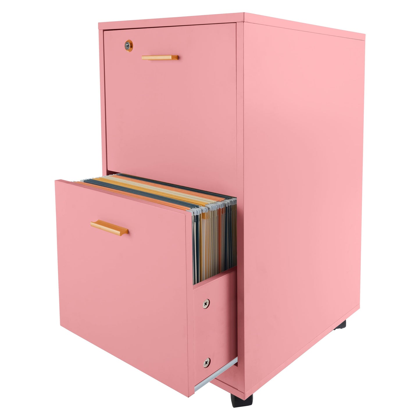 Lavish Home 2 Drawer File Cabinet - Filing Cabinet with Lock - Rolling File Cabinet for Under Desk Storage - Wood Filing Cabinet for Home or Office Organization (Pink)
