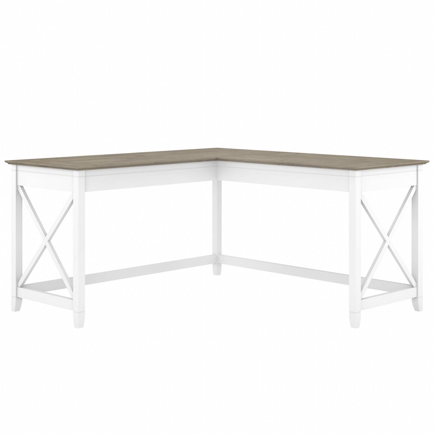 Bush Home Key West 60W Modern Farmhouse L Shaped Desk in Pure White and Shiplap Gray, 60-Inch Corner Computer Table for Home Office Workspace