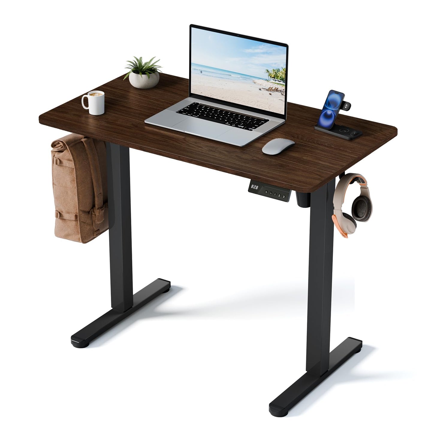 YOLEZO 35" Electric Standing Desk Adjustable Height, Small Sit Stand Desk for Home Office & Computer Workstation, Compact Work Desk with Cable Management (Dark Walnut)