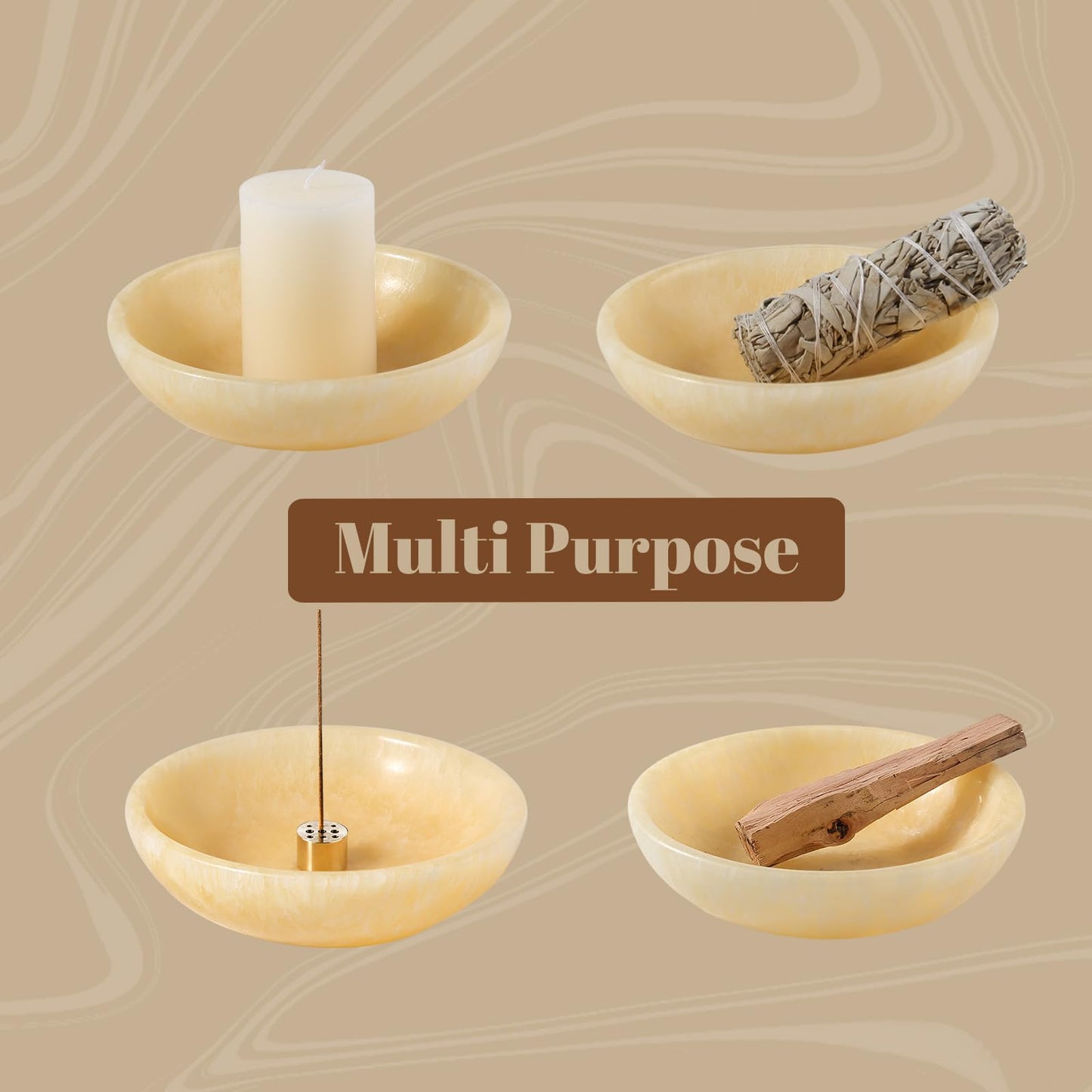 Koville Natural Onyx Incense Holder, Incense Holder for Sticks with 9 Holes, Handmade Incense Burner Ash Catcher for Meditation Yoga SPA, Balsam Fir/Palo Santo/Sage/Cone Incense Bowl(Orange)