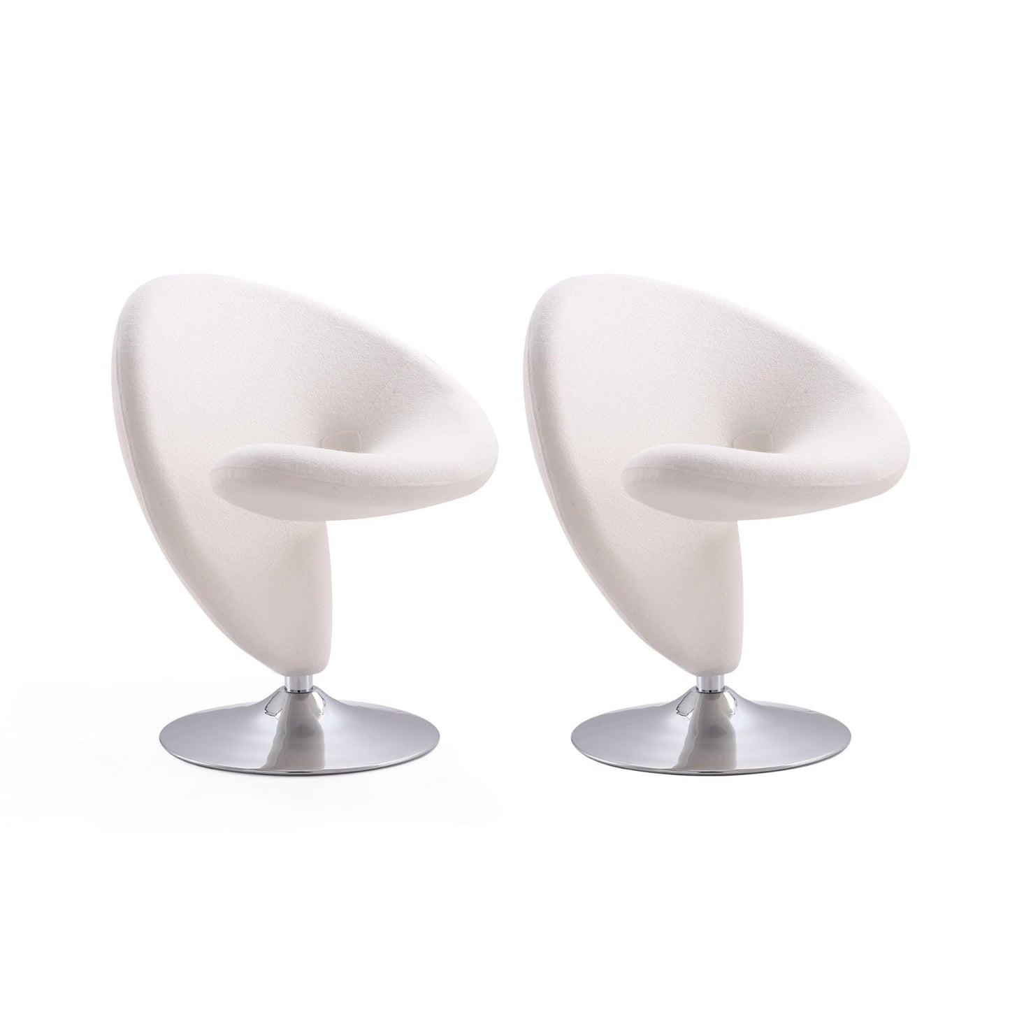 Manhattan Comfort Curl Swivel Accent Chair Set of 2 with 360° Turn, Fully Assembled, Upholstered in Wool Blend, Modern Ergonomic Design with Polished Chrome Base, Living Room & Office, Set of 2, Cream