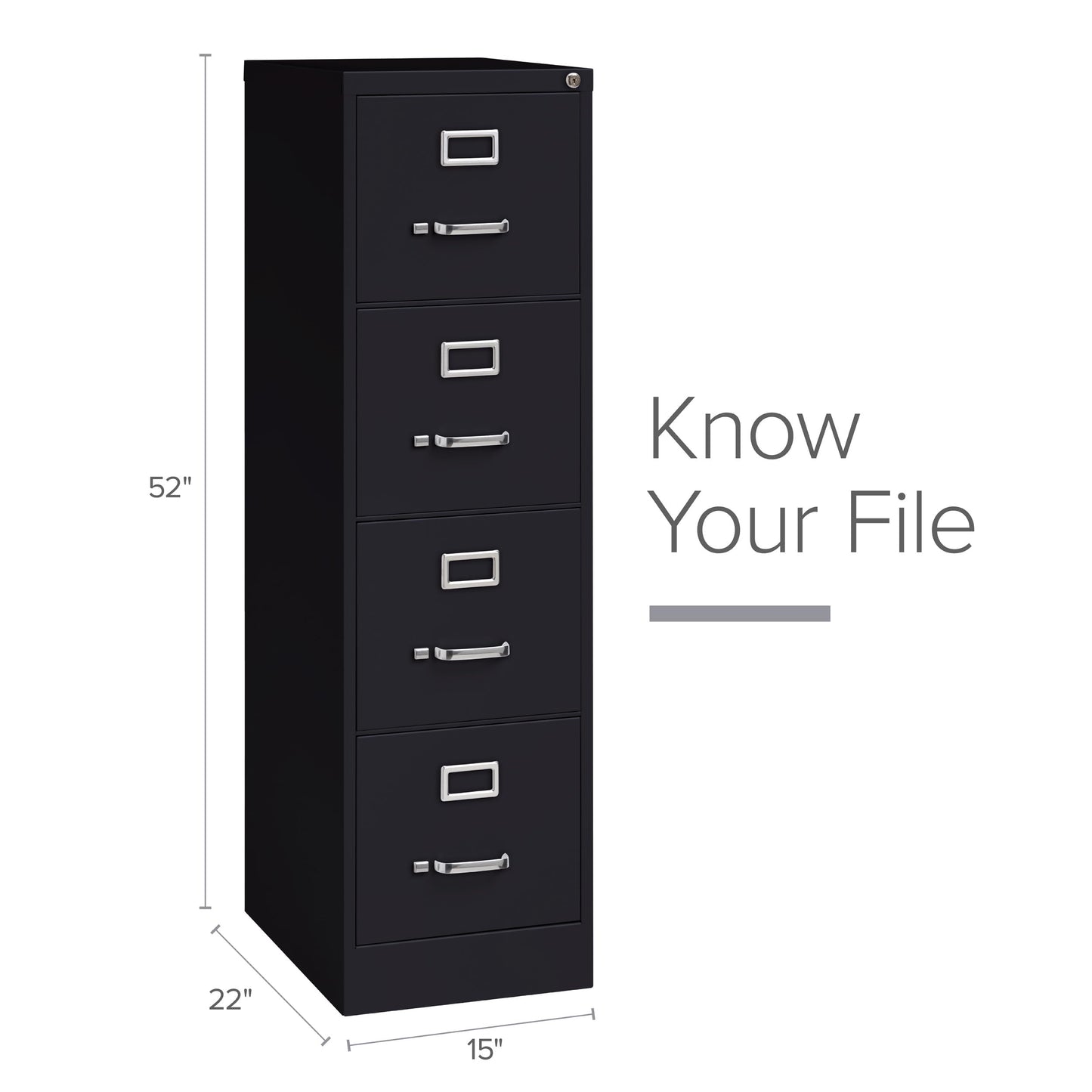 Hirsh 22" Deep 4 Drawer Letter Width Fully Assembled Steel Vertical File Cabinet, Commercial Grade Heavy-Duty, Locking, Black