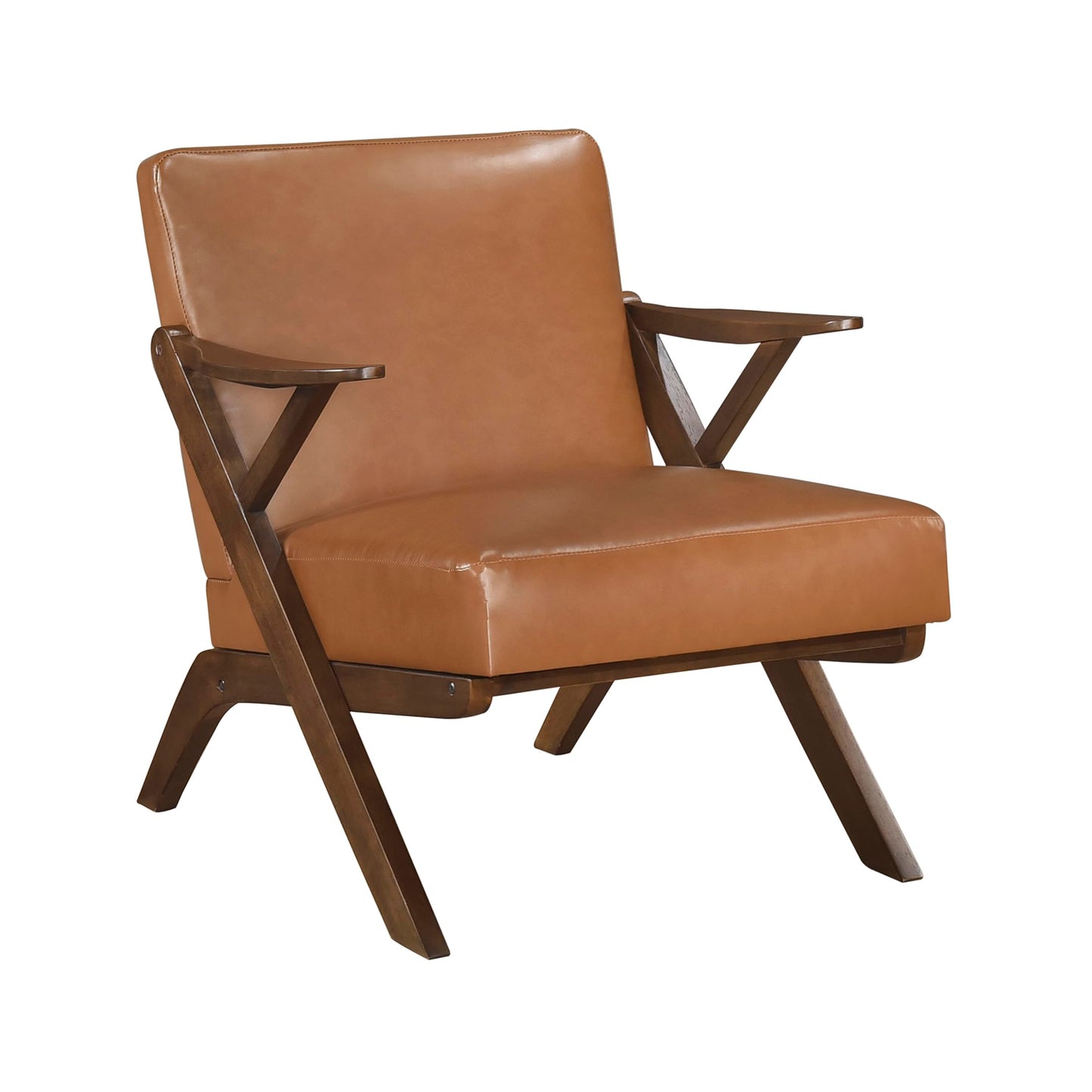 Lexicon Mid Century Modern Accent Chair, Faux Leather Upholstered Lounge Seat, Brown Finish Solid Wood Framed Comfy Side Chair for Living Room/Bedroom/Office/Waiting Area, Brown