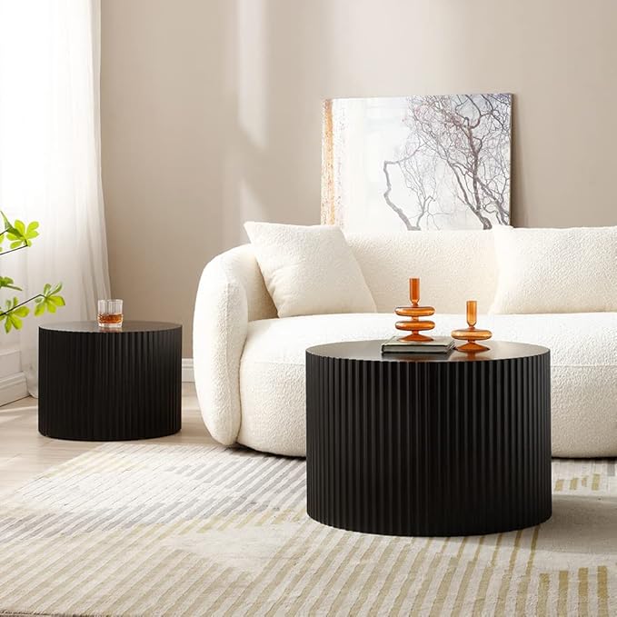 Black Round Coffee Table Set of 2
