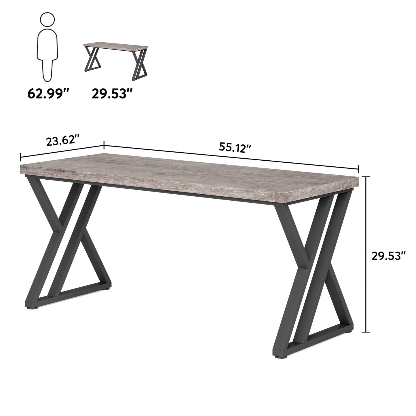 LITTLE TREE 55 Inch Large Simple Industrial Computer Desk Study Writing Table Home Office Workstation,Grey