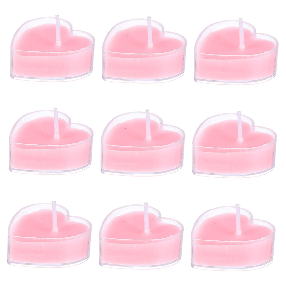 Healifty 9Pcs Heart Shaped Smokeless Tea Wax Candles Pink Rose Scented Aromatherapy Multi Use Romantic Decor for Birthday Wedding Christmas and Festival Ambiance