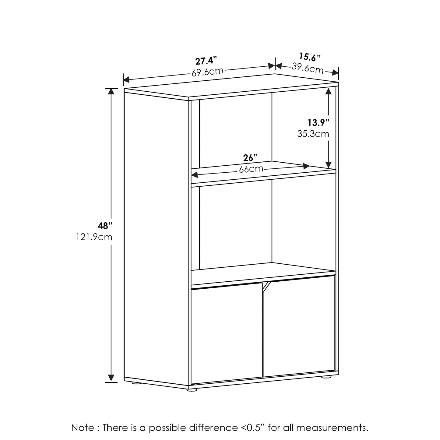 Furinno Jaya Pantry Organizers, 3-Tier Kitchen Cabinet, Coffee Bar, Kitchen Storage with Open Shelves and Closed Cabinet, for Pantry Organizers and Storage, Brown Walnut