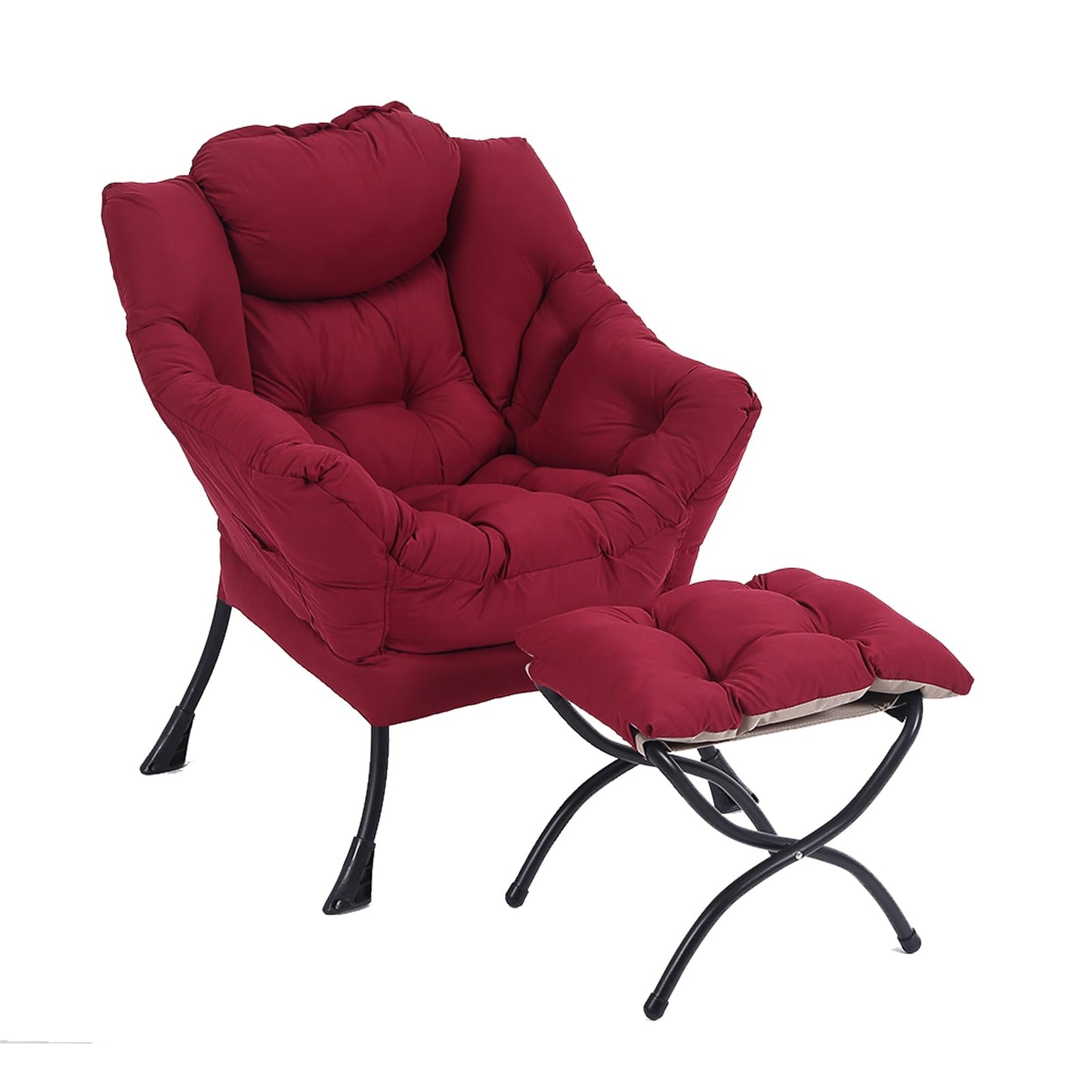 LITA Lazy Chair with Ottoman, Modern Accent Leisure Upholstered Sofa Chairs, Contemporary Lounge Reading Chairs with Armrests and a Side Pocket for Living Room, Bedroom & Small Space, Burgundy