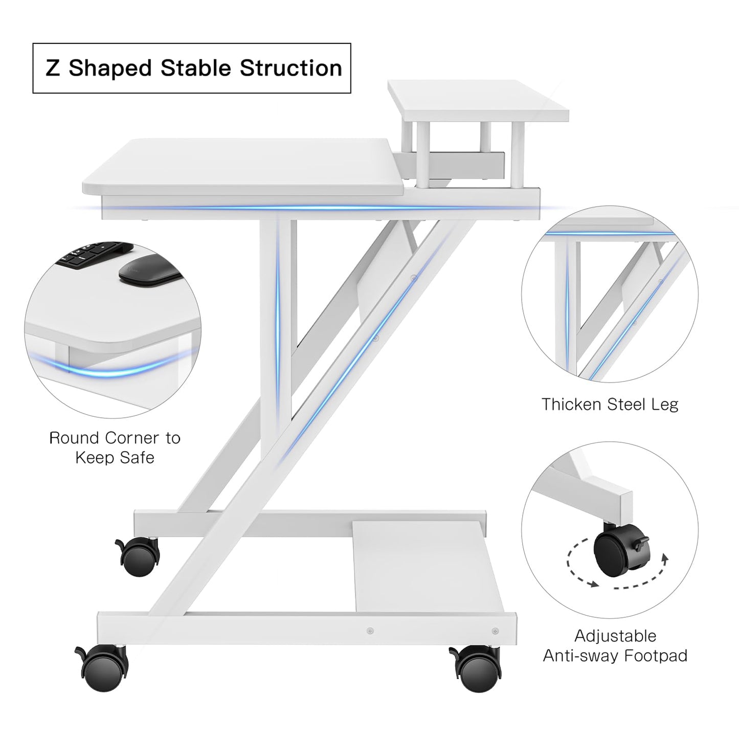 Dripex Computer Desk for Small Spaces, 27.5 inch Small Computer Desk, 3 Tier Compact Desk with Monitor Shelf and Bottom Storage Shelves, Space Saving Desk, White
