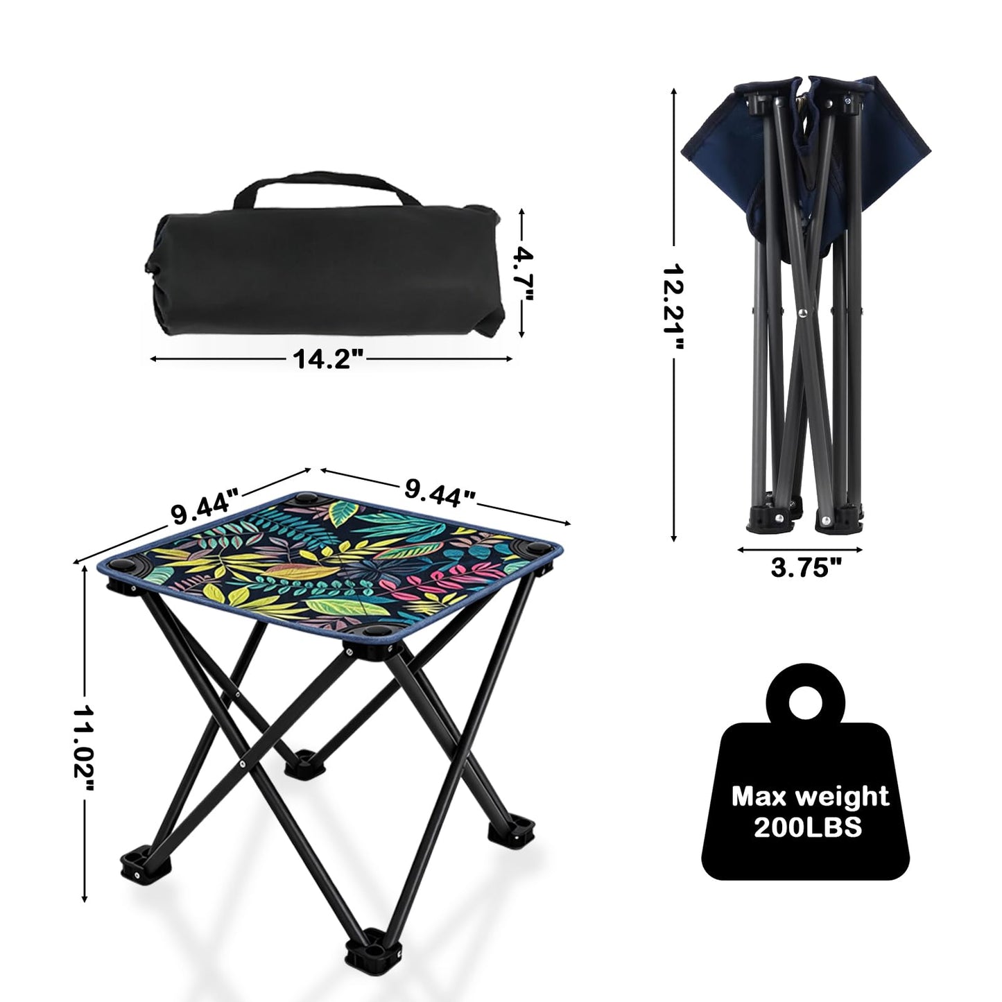 LALIPA Portable Collapsible Stool Outdoor Folding Chair Small Camping Stool for Hiking,Fishing,Gardening,Beach and Travel with Carry Bag (1 Pack,Pattern)