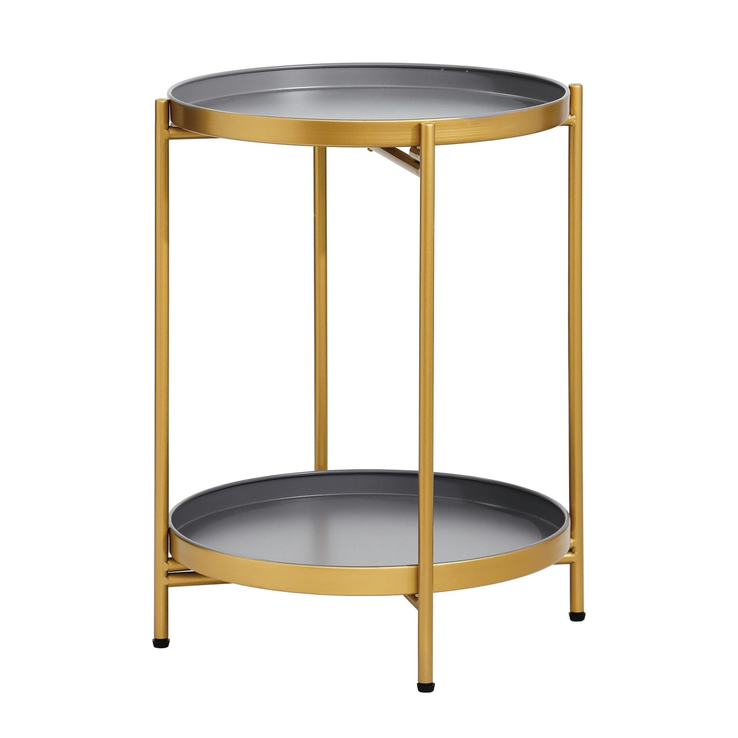 Mordchil HF 2-Tier Round End Side Table, Small Metal Side Table with Removable Tray, Folding Accent Tables for Living Room, Balcony, Nightstand for Bedroom, Outdoor Tables for Patio, Gold&Grey