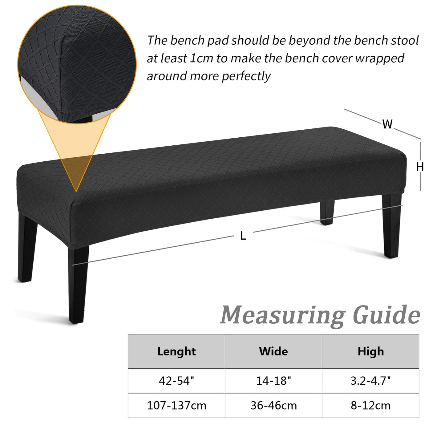 Fuloon Stretch Jacquard Dining Bench Cover - Anti-Dust Removable Bench Slipcover Washable Seat Cushion Protector for Bedroom, Kitchen, Hotel, Banquet (Black)
