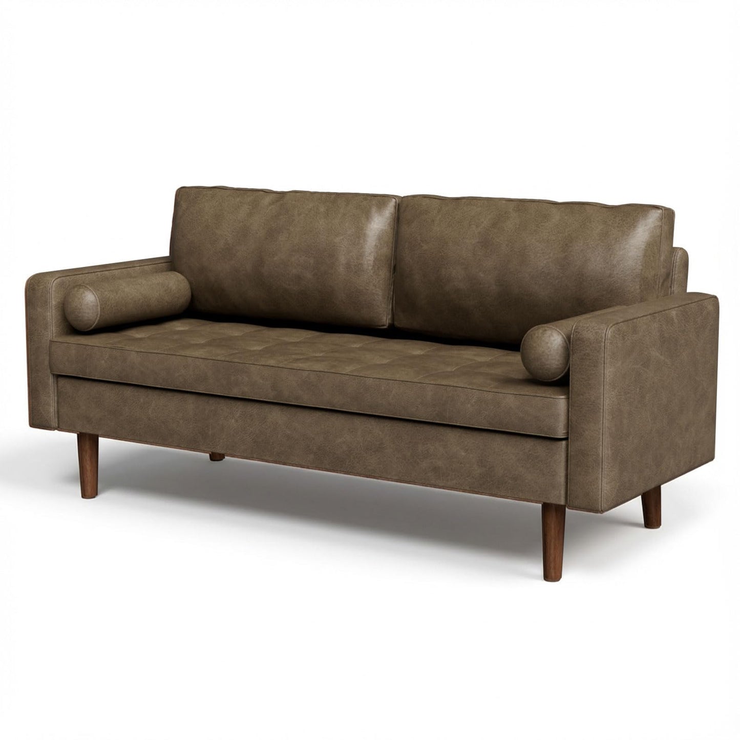 Meeyar 70" Mid-Century Modern Sofa Couch – Faux Leather Loveseat Sofa with Deep Seat & Solid Wood Frame – Includes 2 Accent Pillows –Dark Brown Living Room Bedroom Office
