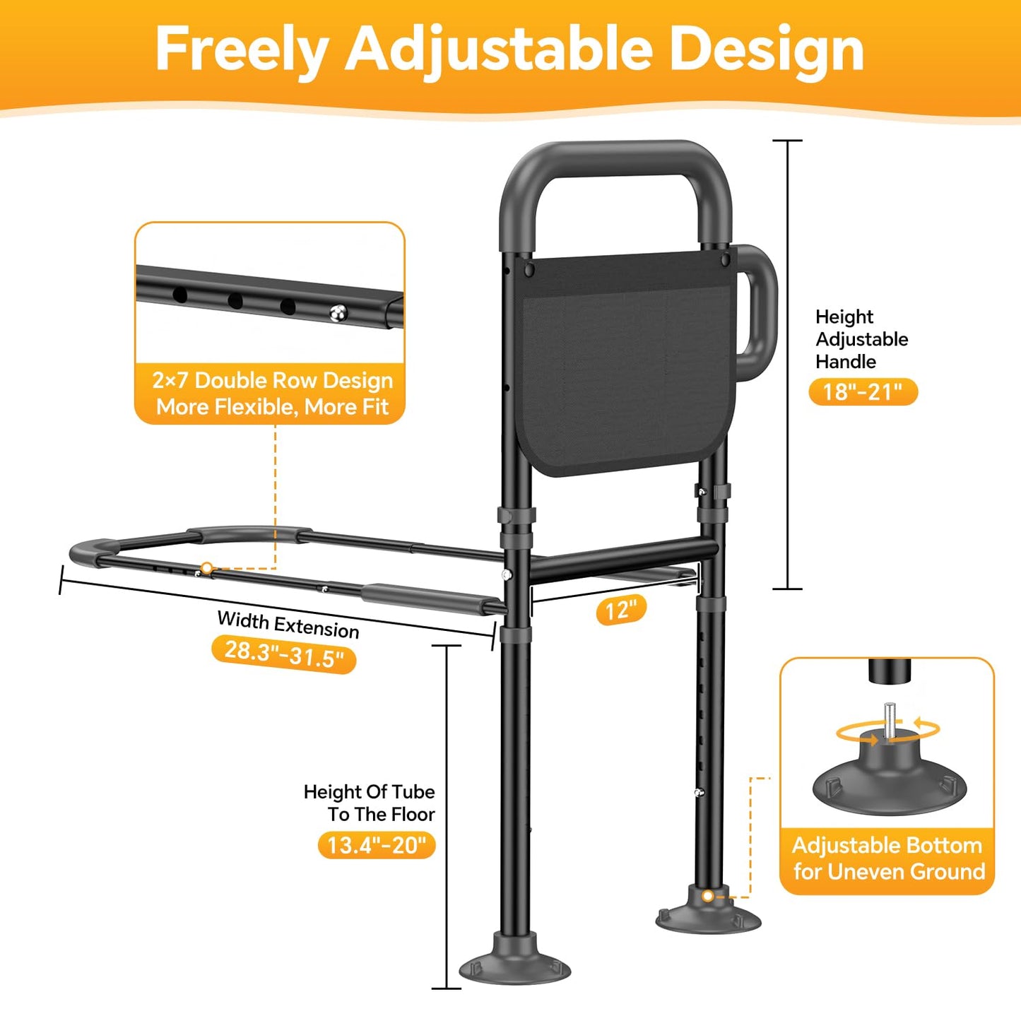 OUWEJHGH Bed Rails for Elderly Adults Safety – Adjustable Height Bed Assist Rail for Seniors, 400lb Capacity, ASTM Approved, Non-Slip Handle, Fixing Strap & Storage Pocket (Twin/Full/Queen/King)