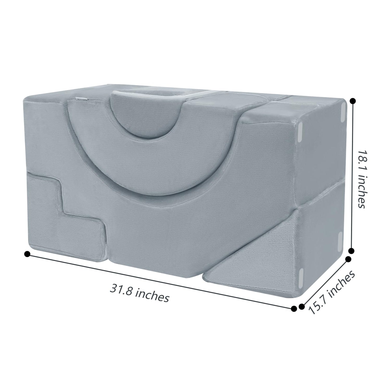 MeMoreCool Modular Kids Sofa – Convertible Foam Couch with Slide & Stair, Playroom & Bedroom Sectional Child Furniture | Soft Washable Cover | Ages 3+ | Grey