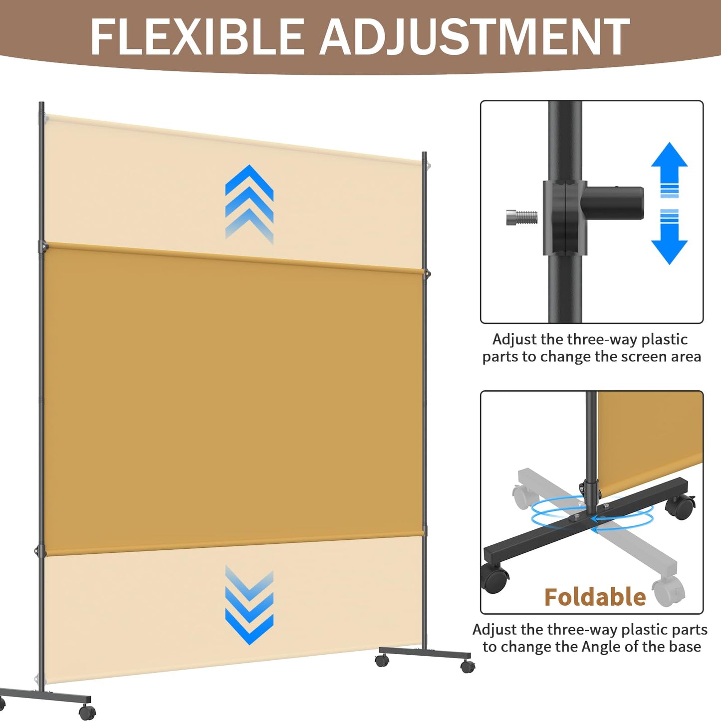 VAMFUTRE Single Panel Room Divider/Privacy Screen with Caster Wheels and Brakes - Stylish and Versatile Partition for Home,Office,School and Restauran (Bright Yellow, 6FT*6FT)
