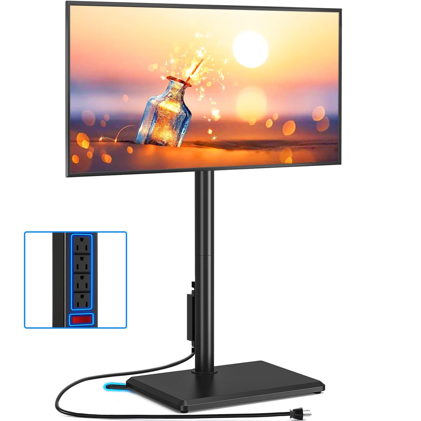 Rfiver Swivel Floor TV Stand with Power Outlet for 32-65 inch TVs, Height Adjustable Tall TV Stand with Wood Base, Hold Up to 88lbs, Saving Space Design for Bedroom, Living Room and Corner
