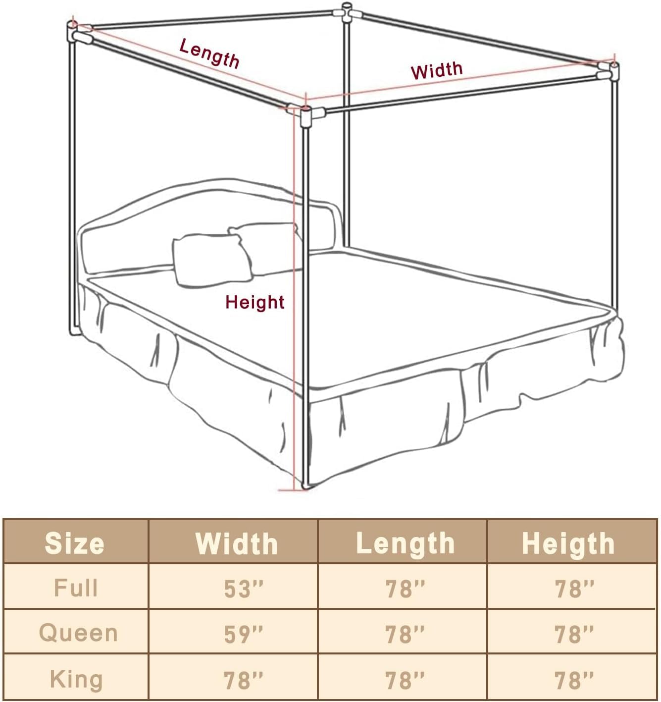 Stainless Steel Canopy Bed Frame Queen Size, Thicken Queen Size Canopy Frame for Metal Bed Wood Bed Bedroom Decor