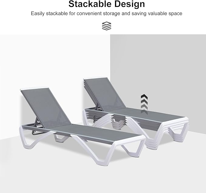 PURPLE LEAF Patio Chaise Lounge Chair Outside Aluminum Plastic Stackable