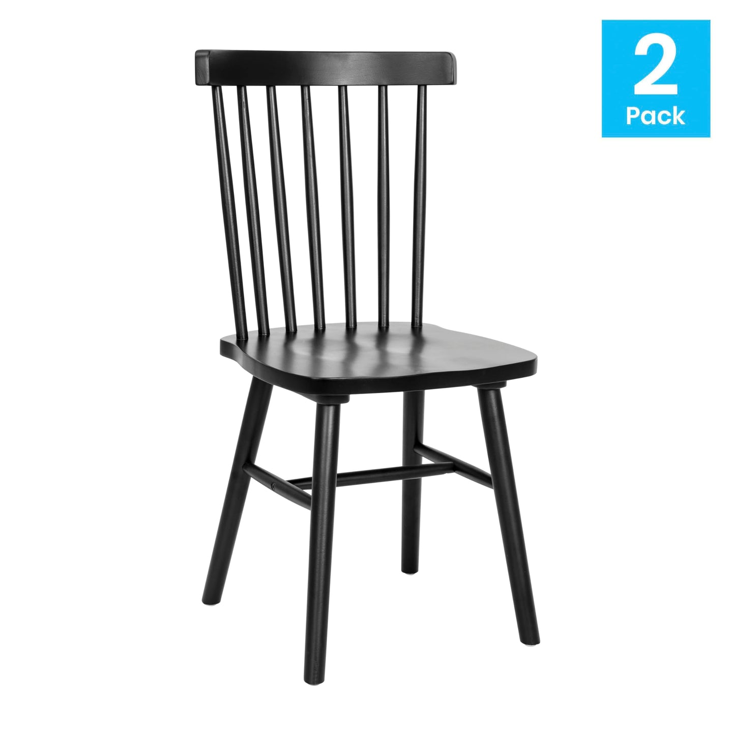 Flash Furniture Ingrid Commercial Windsor Solid Wood Dining Room Chairs, Modern Armless Dining Chairs for Kitchens and Restaurants, Set of 2, Black