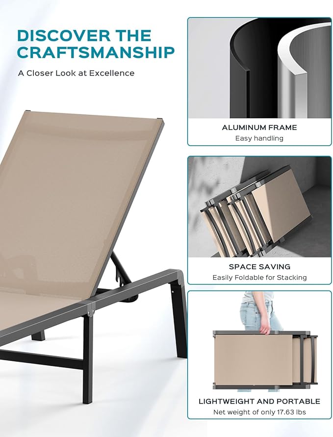 Patio Chaise Lounge Chair, Foldable Lounge Chair
