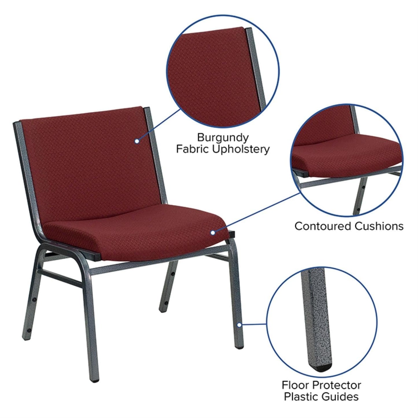 Flash Furniture HERCULES Series Big & Tall 1000 lb. Rated Burgundy Fabric Stack Chair with Ganging Bracket