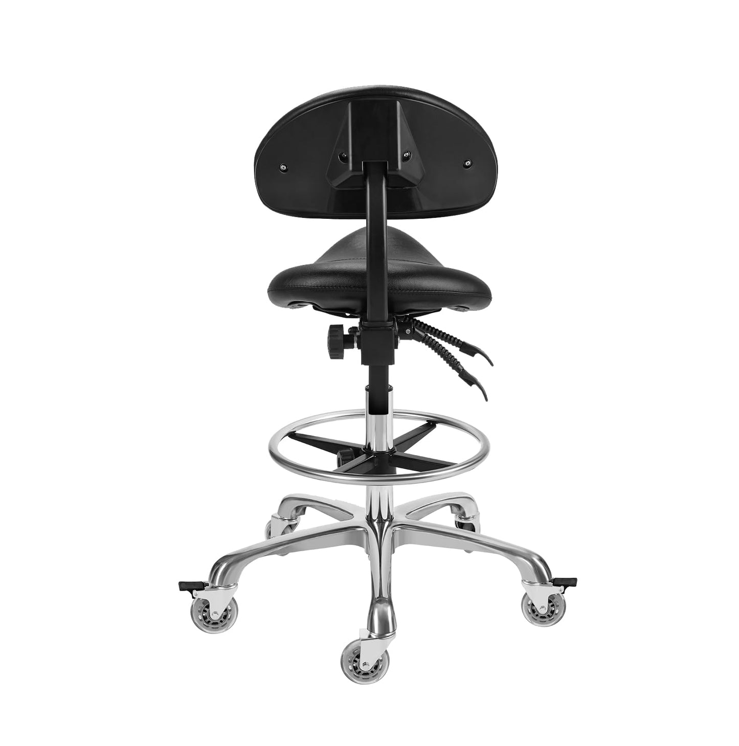 Saddle Stool Chair with Backrest and Footrest- Ergonomic Rolling Saddle Stools Hydraulic Swivel Adjustable Stool Esthetician Chair for Massage Beauty Salon Tattoo Dentist Clinic Home Office (Black)