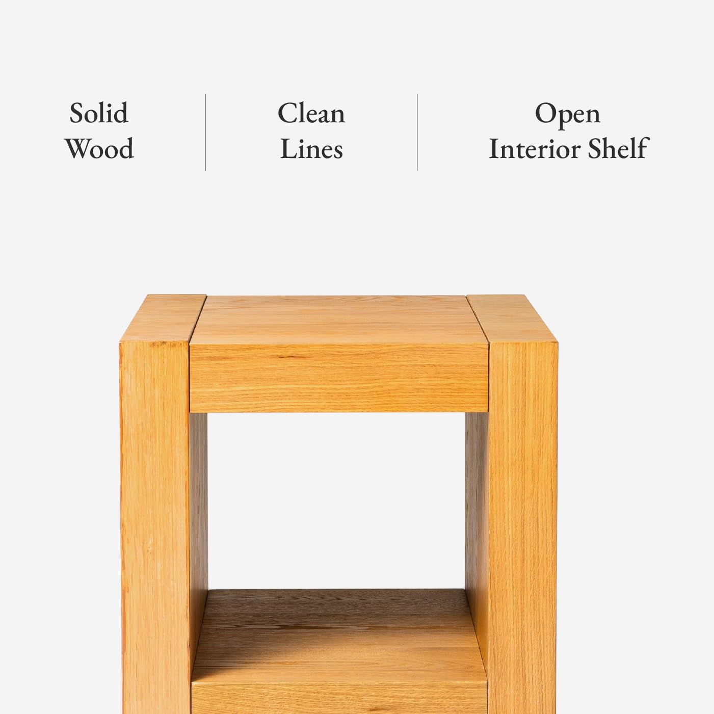 Maven Lane Artemis Side Table – 22 Inch Square Table with Storage – Natural Solid Wood – Ideal for Living Room and Bedroom