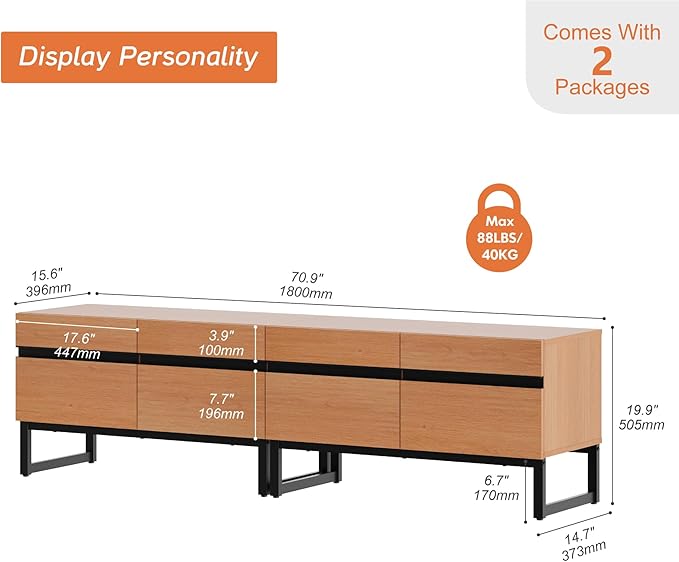 WAMPAT Modern TV Stand for 50-75 Inch TVs, Wood Entertainment Center