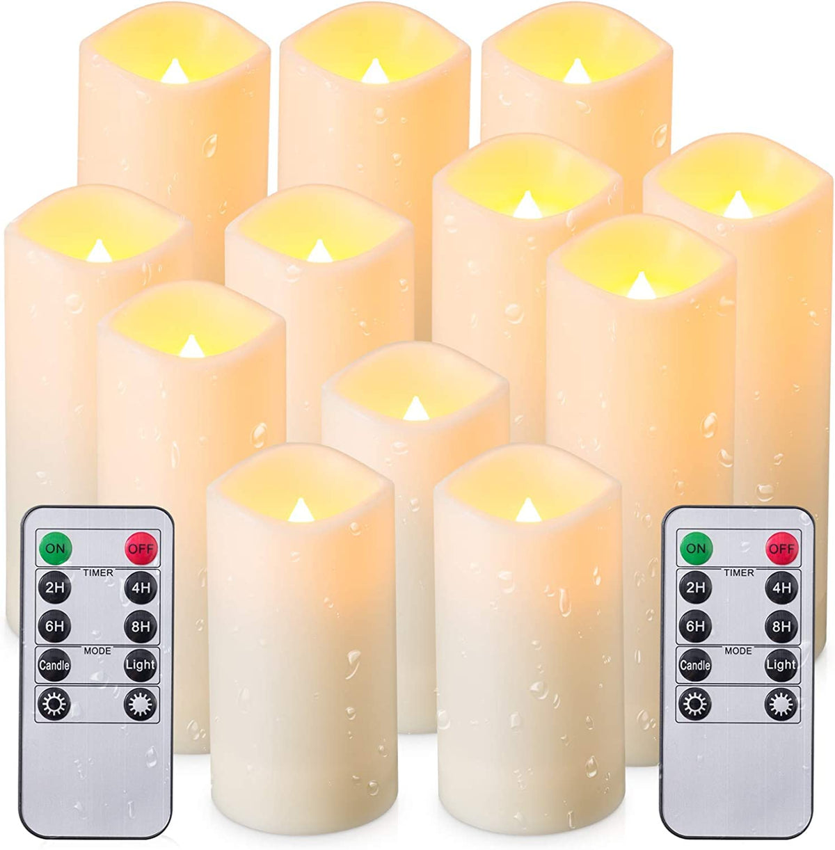 YOROXRG 12 Pack Flameless Candles Battery Operated Waterproof Led Candles (D:2.2" X H:4" 5" 6" 7") Candles with 2 Remotes Contro for Wedding, Party, Birthday