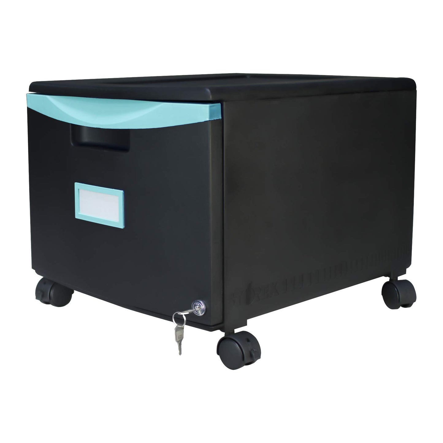 Storex Single-Drawer Mobile Filing Cabinet, 1 Legal/letter-Size File Drawer, Black/teal, 14.75" X 18.25" X 12.75"