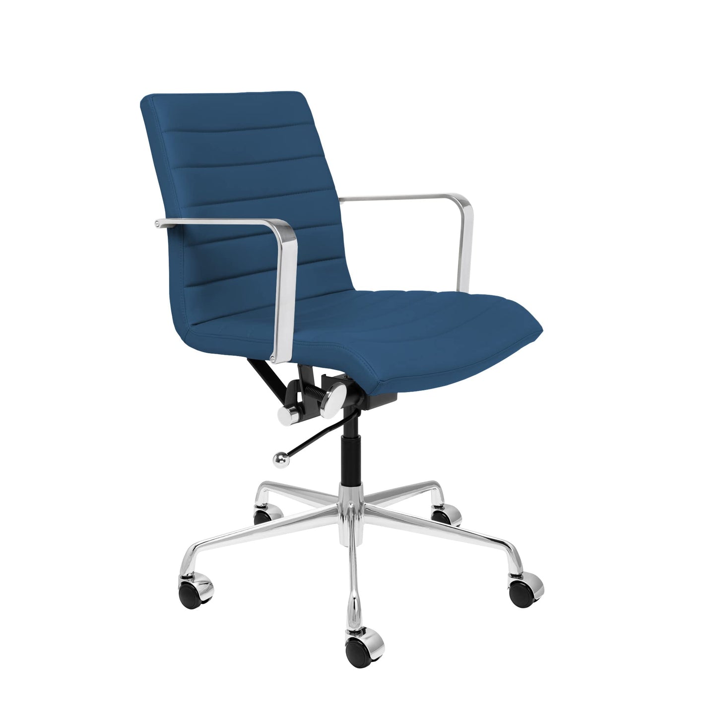 Laura Davidson Furniture SOHO II Ribbed Office Chair - Mid Back Desk Chair, Ergonomically Designed with Arm Rest & Swivel, Made of Faux Leather, Dark Blue, Computer Chair