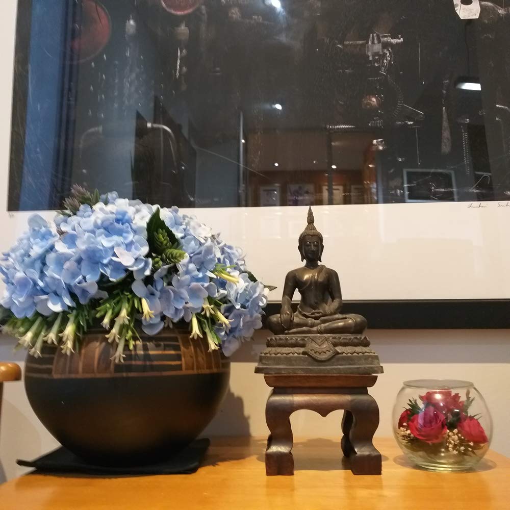 CoziNest Mini Table Buddha Statue Stand Worship Pedestal Furniture Display Stand Wooden Square Shape Solid Thai Handmade Teak Wood Base Holder for Small Little Things Statues Items (W5 x D5 x H4)