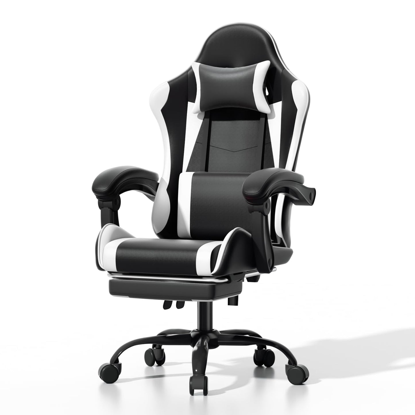 Athena Collection Ergonomic Gaming Chair with Footrest & Headrest Lumbar Support, Height Adjustable Swivel Office Chair Reclining Game Chair High Back Computer Chair for Adults, White