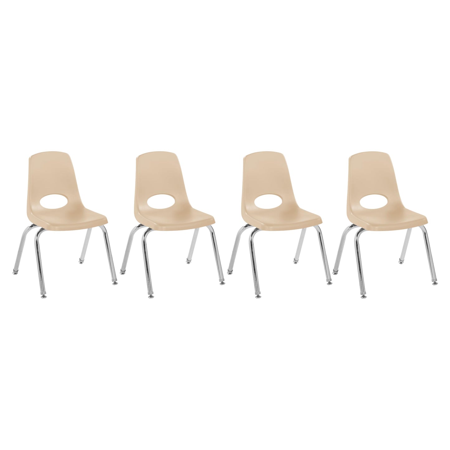 FDP 14" School Stack Chair, Stacking Student Seat with Chromed Steel Legs and Nylon Swivel Glides; For In-Home Learning or Classroom - Sand (4-Pack), 10381-SD