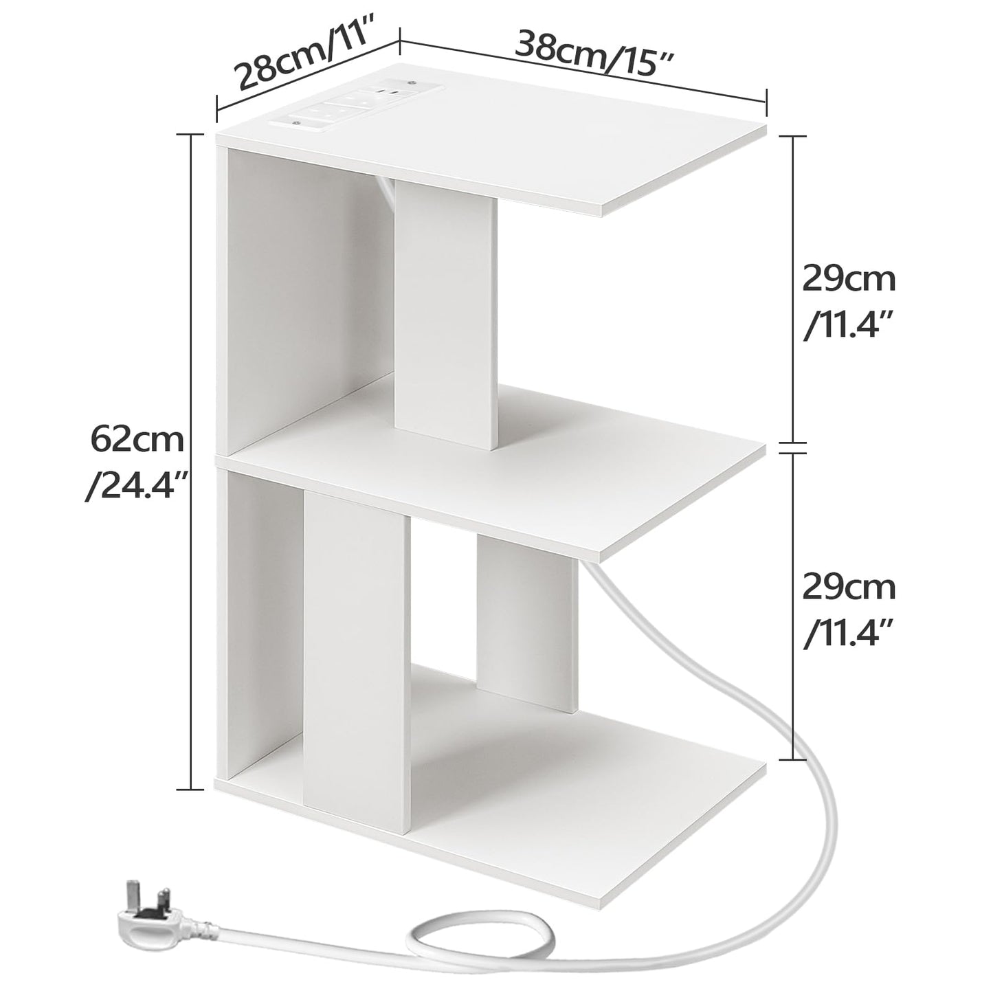 MAHANCRIS End Table with Charging Station, C-Shaped Narrow Side Table, White Nightstand with Storage, Narrow Bedside Table for Small Spaces, End Tables Living Room, Bedroom, Easy Assembly, ETWT18E01Z