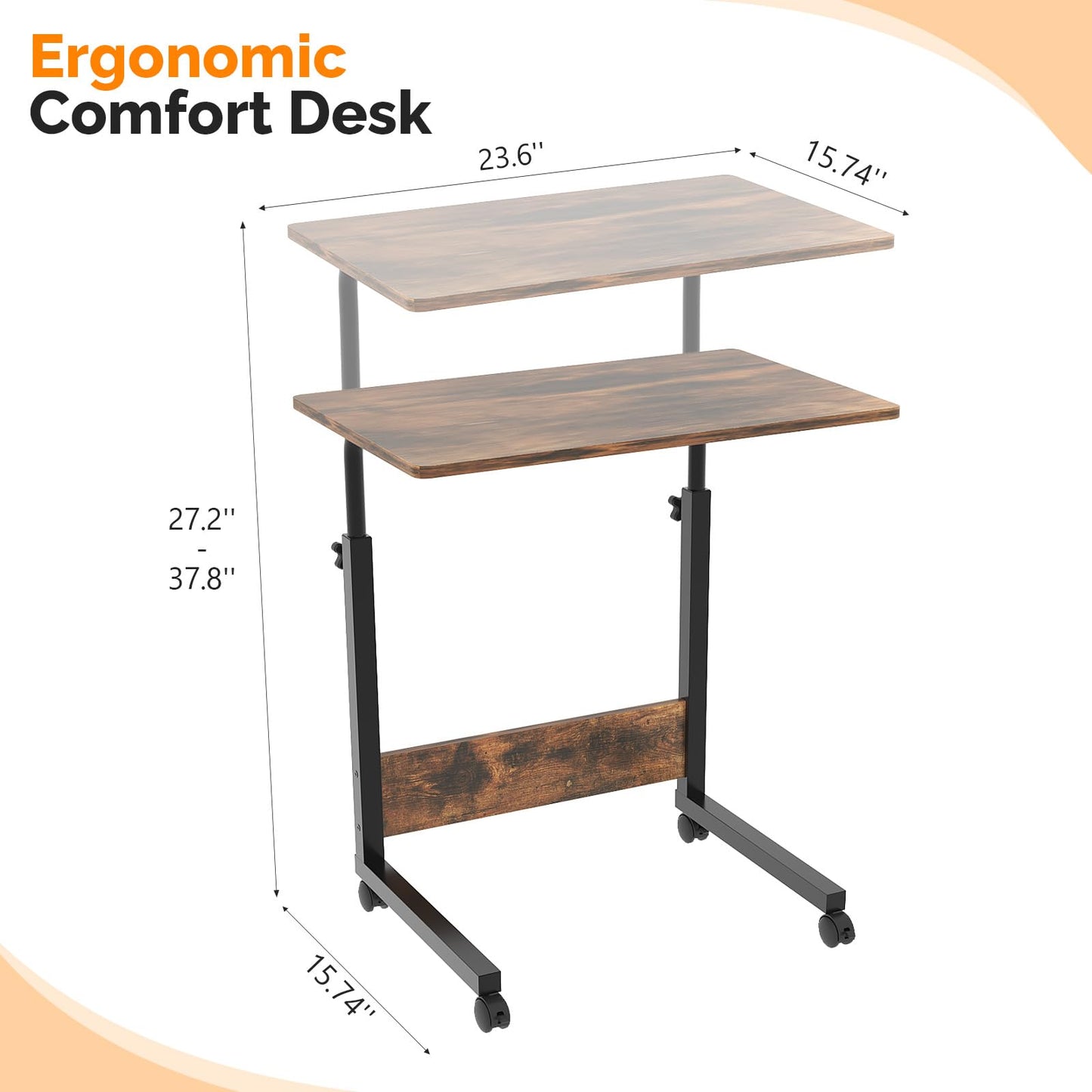 FCH Portable Computer Workstation, Standing Desk Adjustable Height, Small Computer Desk w/Rolling, Sit Stand Laptop Desk TV Tray for Bed Sofa Hospital Reading Eating, Rustic Brown, 23.6"