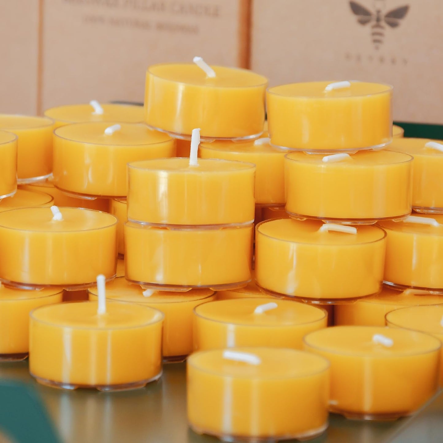 DEYBBY Natural Beeswax Tealight Candles 160 Pack, Unscented Organic Small Beeswax Candles Bulk in Clear Cup, 4-5 Hours Burn Tea Light Candles for Home Decor Emergency Bath Relaxation (Yellow)