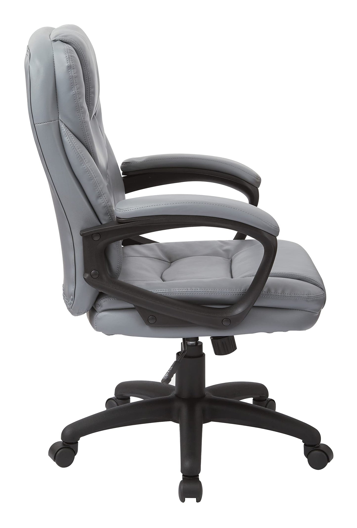 Office Star FL Series Faux Leather Manager's Adjustable Office Chair with Lumbar Support and Padded Arms, Charcoal Grey