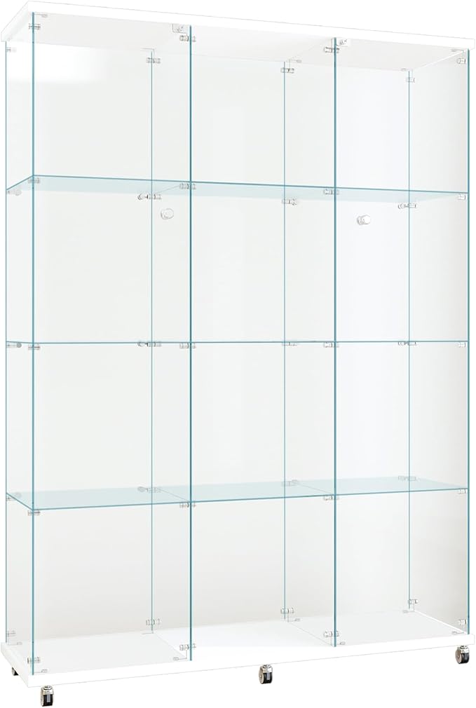 FLYMUHJIA Curio Cabinets with Glass Doors Modern Glass Shelves Tempered Glass