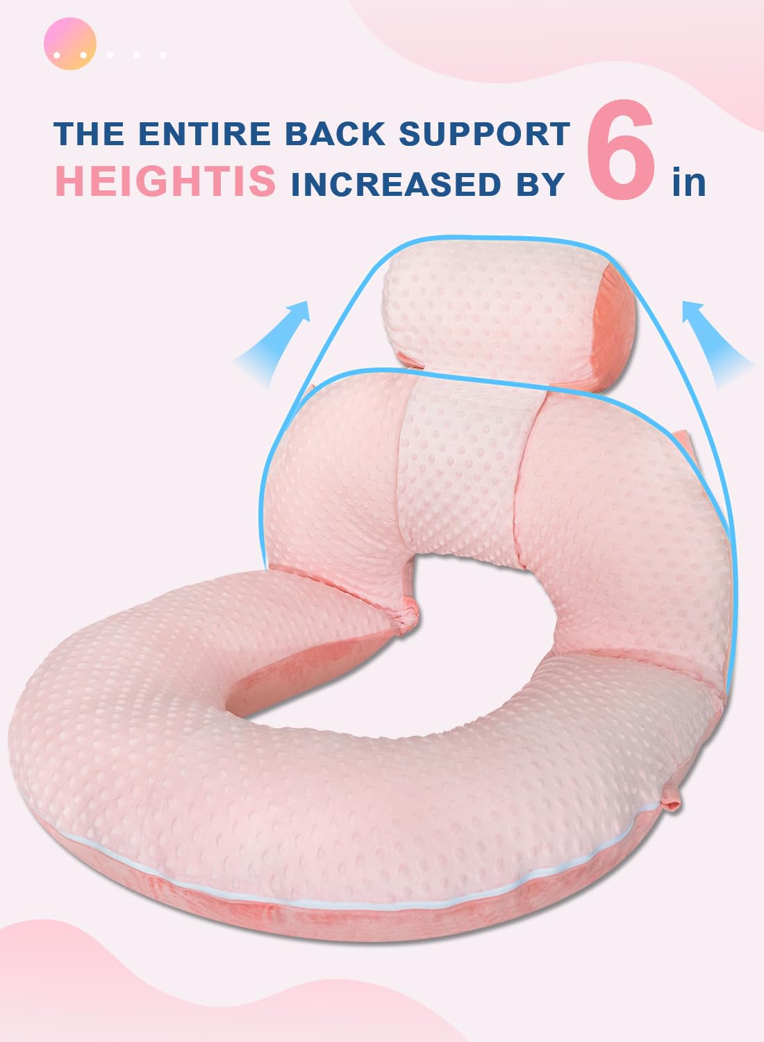 INSEN Reading Pillow, Back Pillow for Sitting in Bed for Reading, Nurse & Relax, Reading Pillow for Adults, Moms & Kids, Sit Up Pillow for Bed, Double-Sided Pink