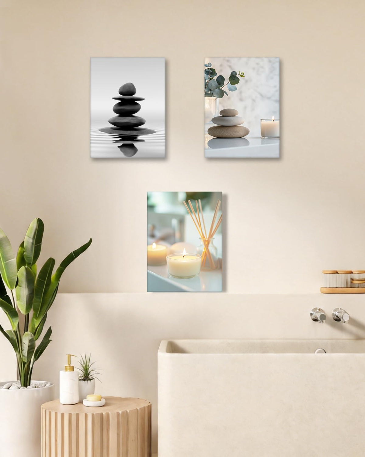 HesenDot 12x16in Black and White Zen Stones Wrapped Canvas Frame Wall Art