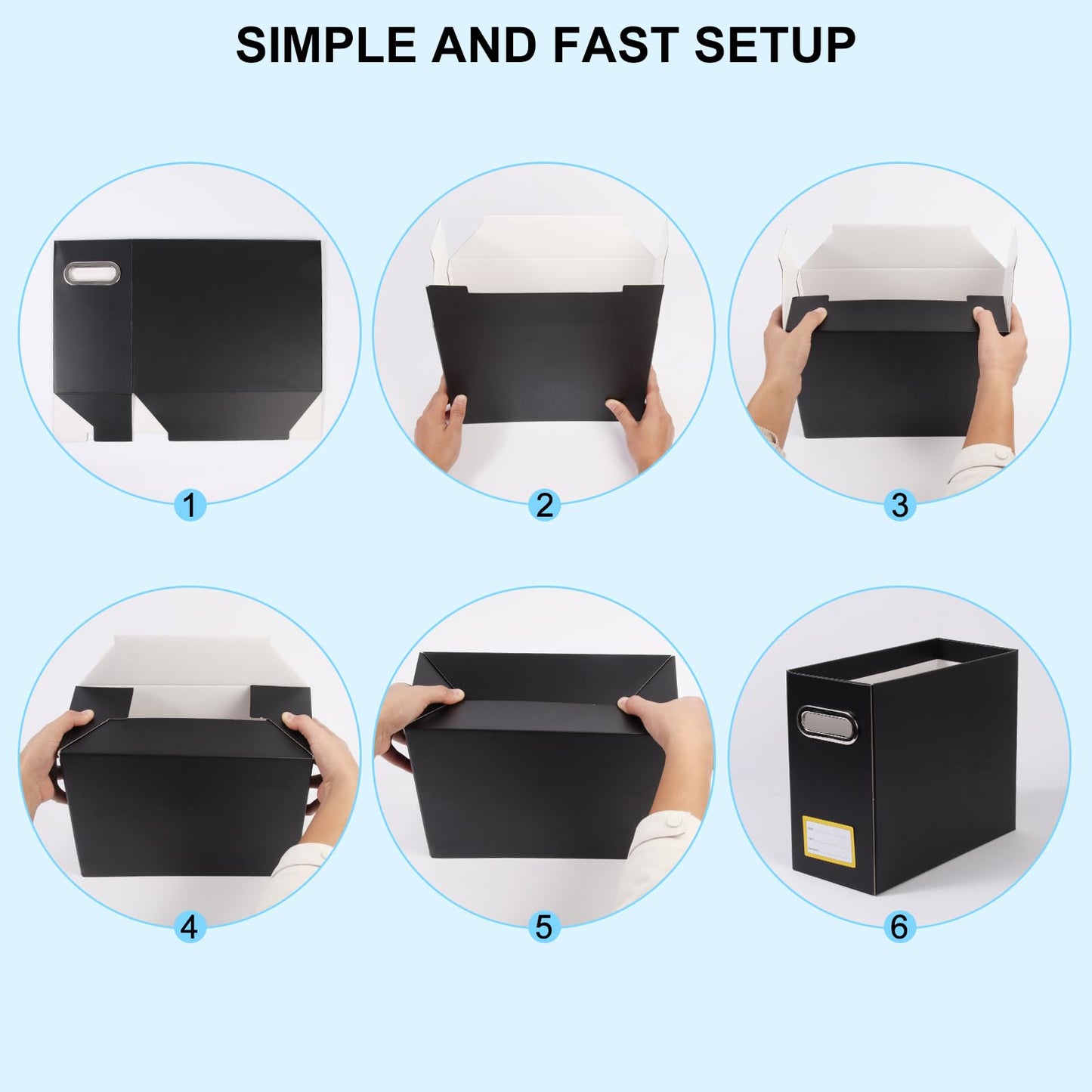Tcbelosion Collapsible File Organizer Box with Handle,12.20x5.11x9.84Inches, Filing Organizer for Home or Office, Small Portable File Box (1 Pack, Black-Yellow)