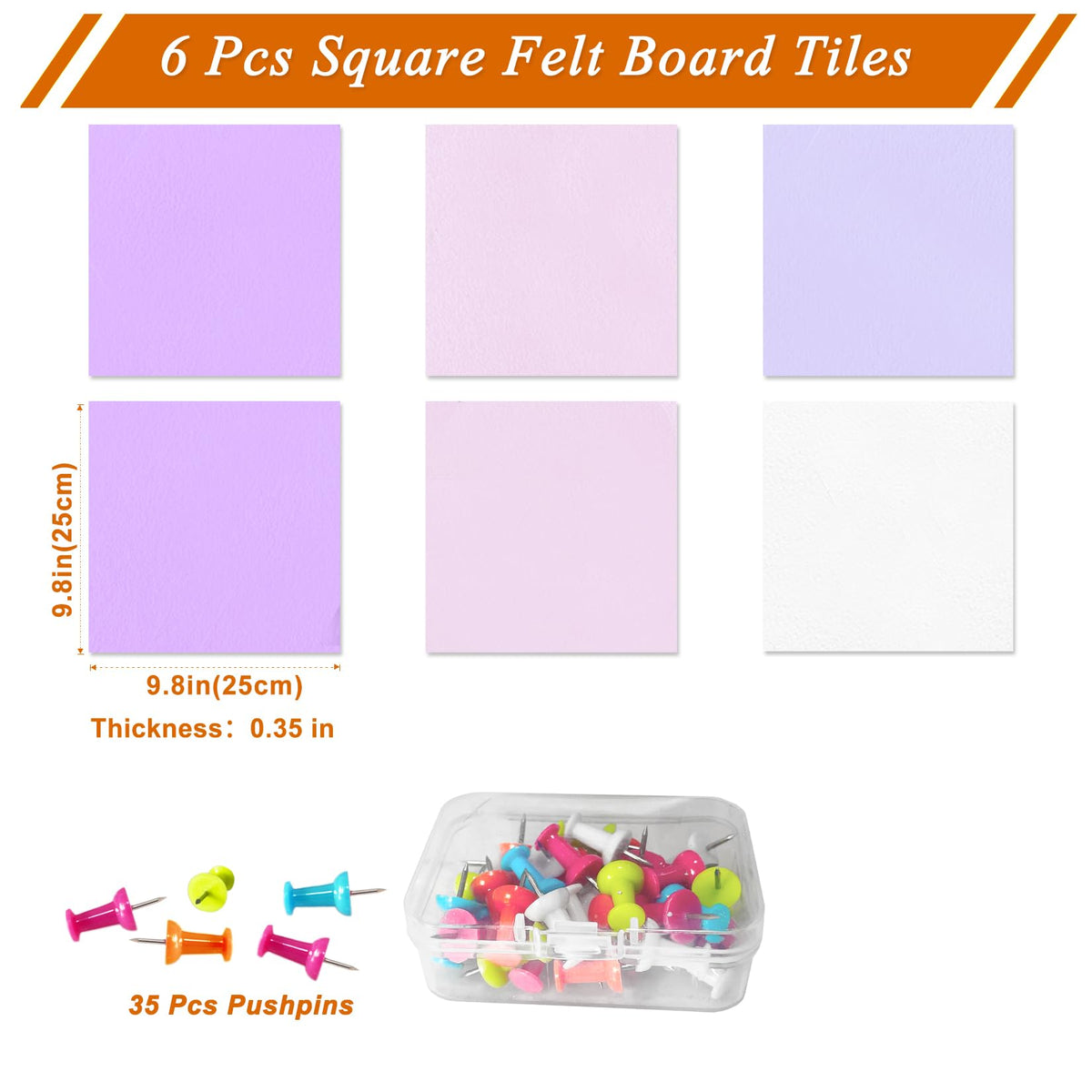 HULAVO Square Felt Cork Bulletin Board Tiles, Self Adhesive DIY Felt Pin Board for Wall 30" x 20" with 35 Pushpins for Office School Home Wall Decor Stickers Memos Photos Display (Purple+Pink)