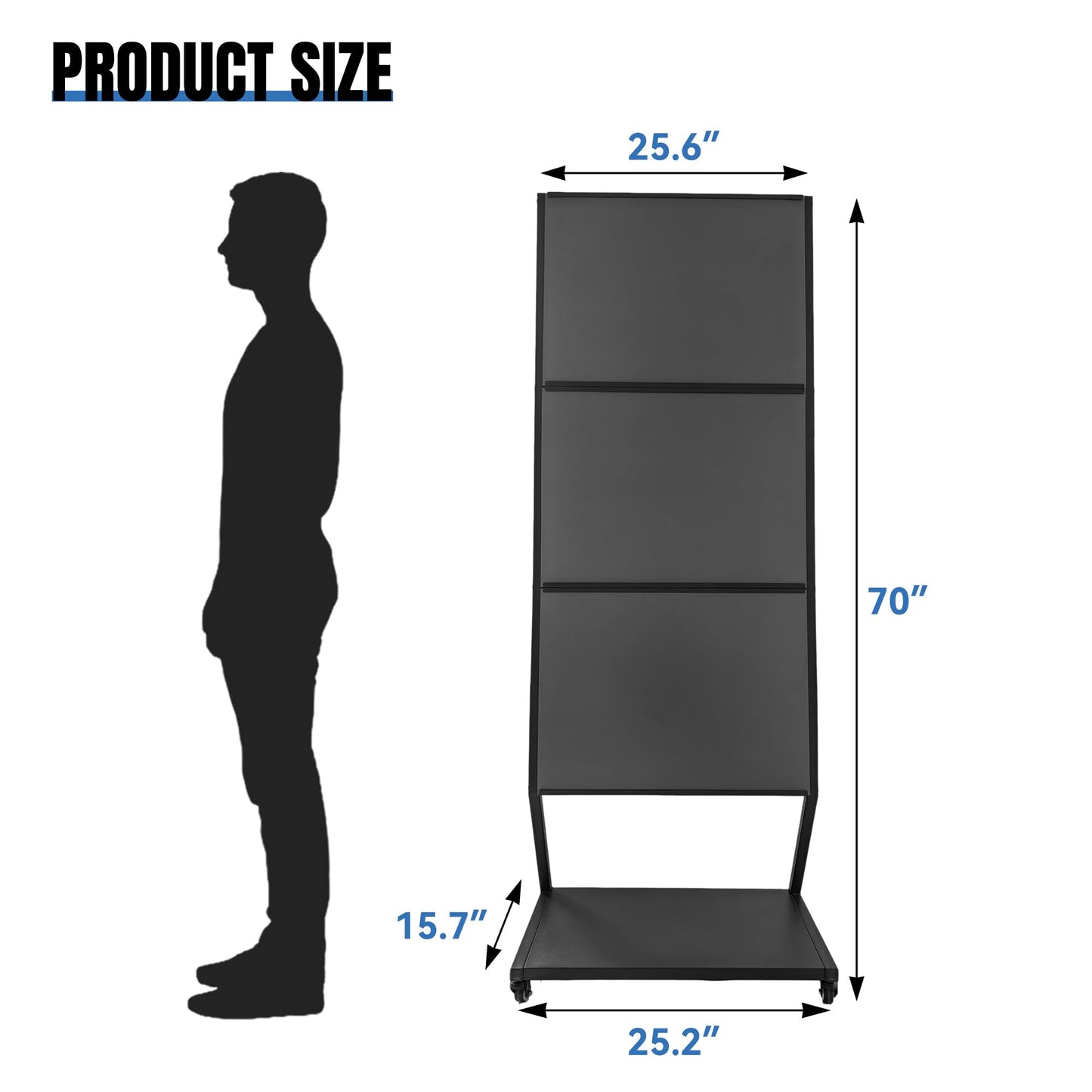 JUNJIAO Sign holder floor stand, Heavy duty rolling pedestal poster banner stand, Triple 18"x24" Multi-Poster Display with 3 Backboards & Anti-Glare Lenses, Side-Loading Commercial Signage Stand for Retail, Menus & Trade Shows