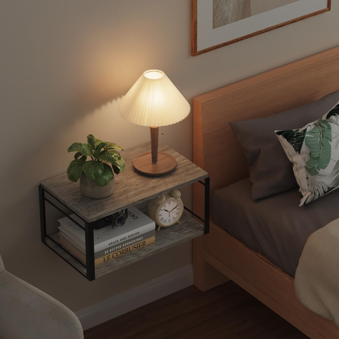 NANAGIFTREE Floating Nightstand, Wood Bedside Shelf Wall Mounted Nightstand, Floating Bedside Table Wall Shelf for Bedroom, Living Room, Bathroom, Kitchen, Office (Vintage Gray)