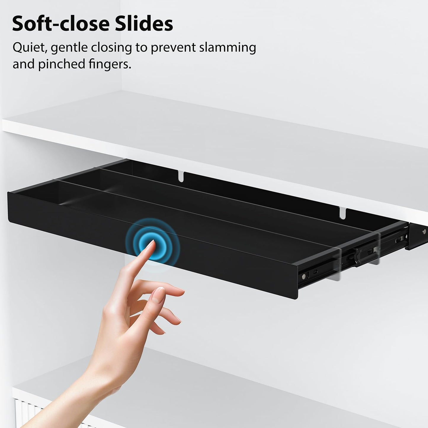 ERGO COLLECT Under Desk Drawer,20.1 inch Carbon Steel Slide-Out Under Table Storage Organizer With Full Extension Ball-Bearing Slides,Undermount Drawer For Standing Desk & Home Office,Black